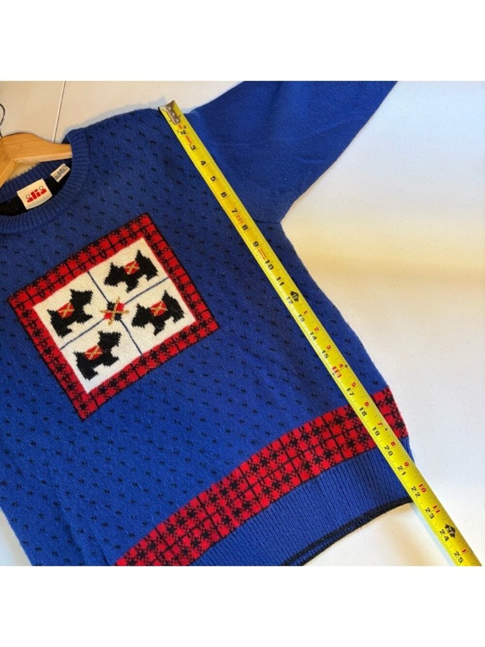 Vintage Scottie Dog Sweater Small Blue Scottish Terrier Dog Novelty Graphic Knit - Picture 11 of 11